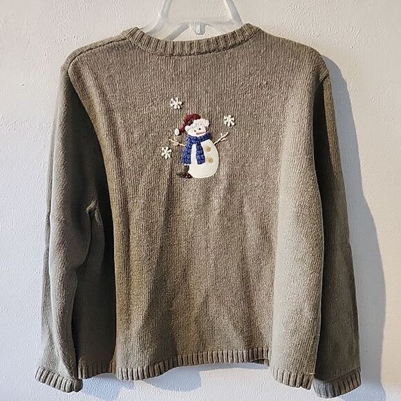 Croft & Barrow Pale Green Snowman Winter Zip Cardigan Sweater Large Petite - Picture 5 of 5